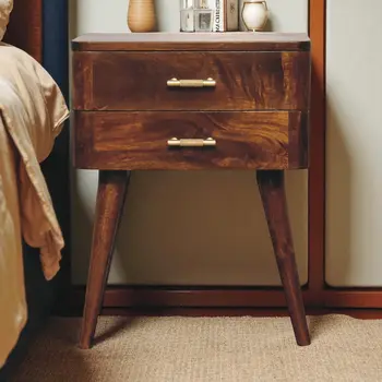 23" Brown Solid Wood Two Drawer Nightstand