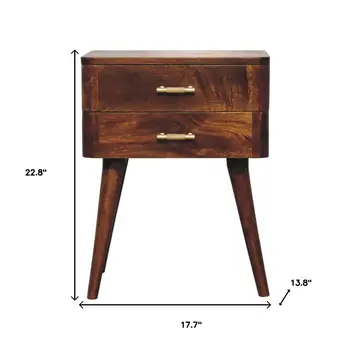 23" Brown Solid Wood Two Drawer Nightstand