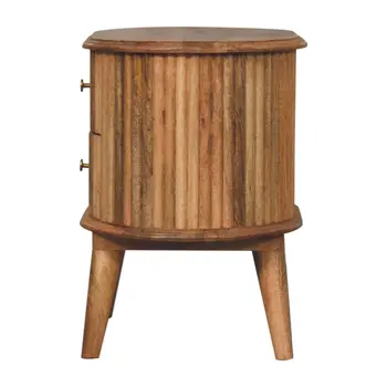 20" Brown Solid Wood Round Two Drawer Nightstand