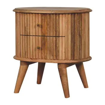20" Brown Solid Wood Round Two Drawer Nightstand