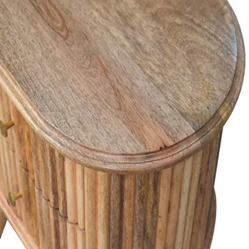 20" Brown Solid Wood Round Two Drawer Nightstand