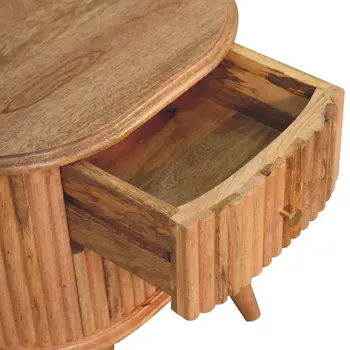 20" Brown Solid Wood Round Two Drawer Nightstand