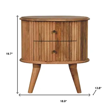 20" Brown Solid Wood Round Two Drawer Nightstand