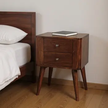 24" Chestnut Solid Wood Square Two Drawer Nightstand