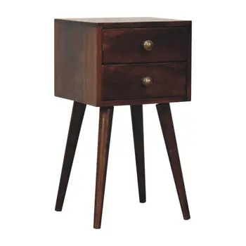 22" Walnut Solid Wood Square Two Drawer Nightstand