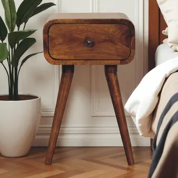 19" Brown Solid Wood Square One Drawer Nightstand
