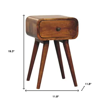 19" Brown Solid Wood Square One Drawer Nightstand