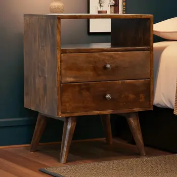 24" Brown Solid Wood Square Two Drawer Nightstand