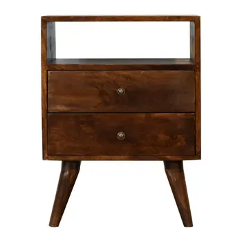 24" Brown Solid Wood Square Two Drawer Nightstand