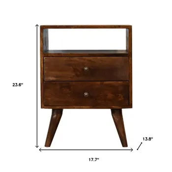 24" Brown Solid Wood Square Two Drawer Nightstand