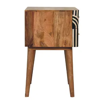 23" Black Ivory And Light Brown Solid Wood Geometric Bone Inlay Two Drawer Nightstand