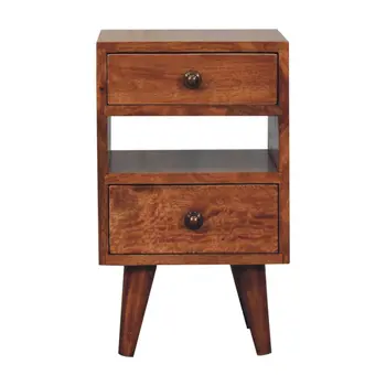 20" Brown Solid Wood Two Drawer Nightstand