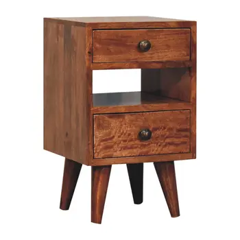 20" Brown Solid Wood Two Drawer Nightstand