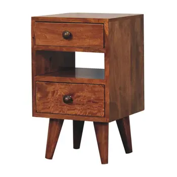 20" Brown Solid Wood Two Drawer Nightstand