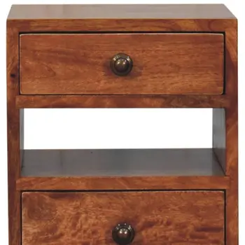 20" Brown Solid Wood Two Drawer Nightstand