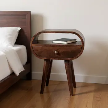 21" Walnut Solid Wood Oval One Drawer Nightstand