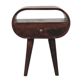 21" Walnut Solid Wood Oval One Drawer Nightstand