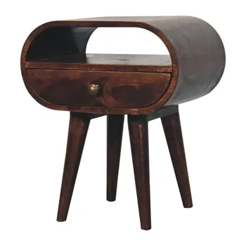 21" Walnut Solid Wood Oval One Drawer Nightstand