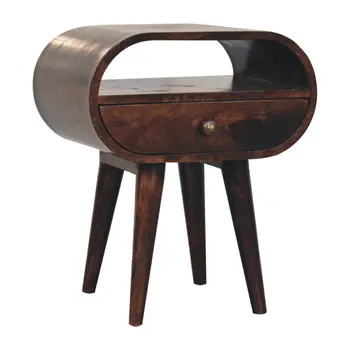 21" Walnut Solid Wood Oval One Drawer Nightstand