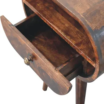 21" Walnut Solid Wood Oval One Drawer Nightstand