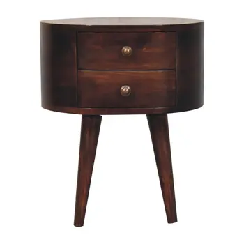 21" Walnut Solid Wood Oval Two Drawer Nightstand