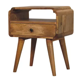22" Light Brown Solid Wood One Drawer Nightstand