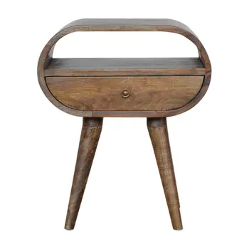 21" Light Brown Solid Wood Round One Drawer Nightstand