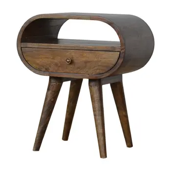 21" Light Brown Solid Wood Round One Drawer Nightstand