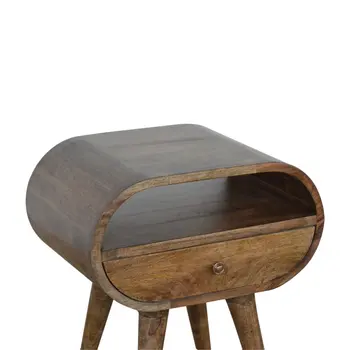 21" Light Brown Solid Wood Round One Drawer Nightstand