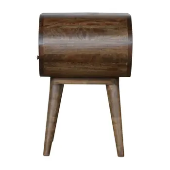 21" Light Brown Solid Wood Round One Drawer Nightstand