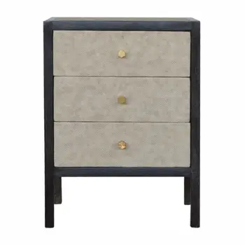 24" Gray And Black Solid Wood And Faux Shagreen Three Drawer Nightstand
