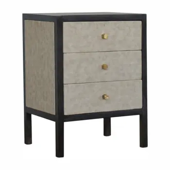 24" Gray And Black Solid Wood And Faux Shagreen Three Drawer Nightstand
