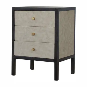 24" Gray And Black Solid Wood And Faux Shagreen Three Drawer Nightstand