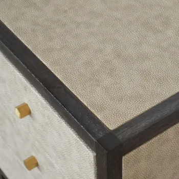 24" Gray And Black Solid Wood And Faux Shagreen Three Drawer Nightstand