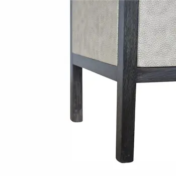 24" Gray And Black Solid Wood And Faux Shagreen Three Drawer Nightstand