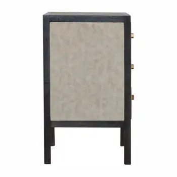 24" Gray And Black Solid Wood And Faux Shagreen Three Drawer Nightstand
