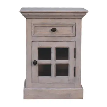 24" Gray Solid Wood And Glass Distressed Two Drawer Nightstand