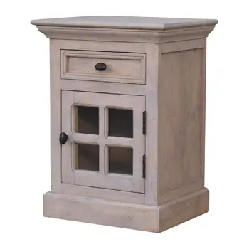 24" Gray Solid Wood And Glass Distressed Two Drawer Nightstand