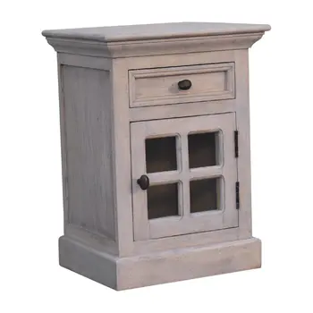 24" Gray Solid Wood And Glass Distressed Two Drawer Nightstand