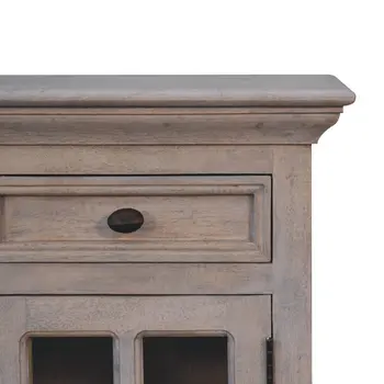 24" Gray Solid Wood And Glass Distressed Two Drawer Nightstand