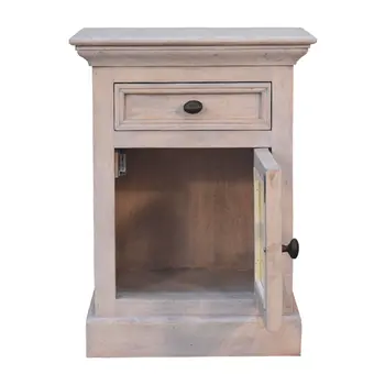 24" Gray Solid Wood And Glass Distressed Two Drawer Nightstand