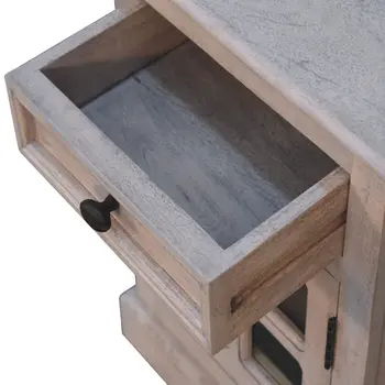 24" Gray Solid Wood And Glass Distressed Two Drawer Nightstand