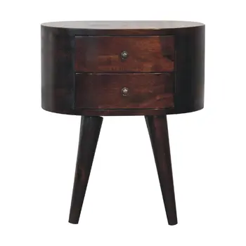 21" Walnut Solid Wood Oval Two Drawer Nightstand