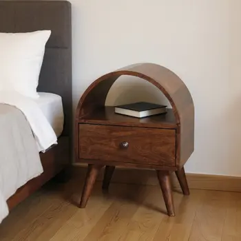 24" Chestnut Solid Wood Oval Top One Drawer Nightstand