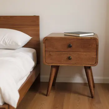 22" Brown Solid Wood Two Drawer Nightstand