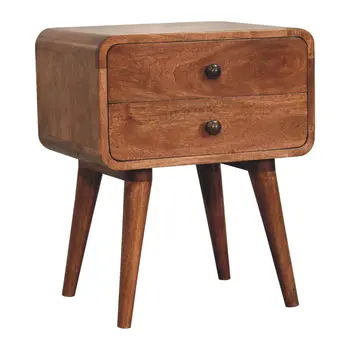 22" Brown Solid Wood Two Drawer Nightstand