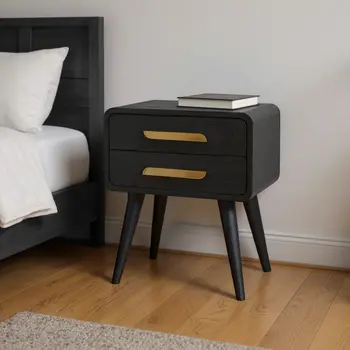 22" Midnight Solid Wood Two Drawer Nightstand