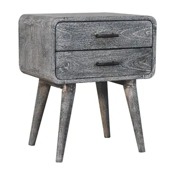22" Gray Solid Wood Distressed Two Drawer Nightstand