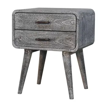 22" Gray Solid Wood Distressed Two Drawer Nightstand