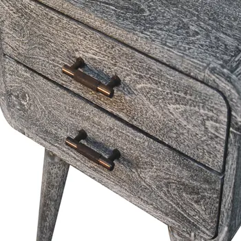 22" Gray Solid Wood Distressed Two Drawer Nightstand